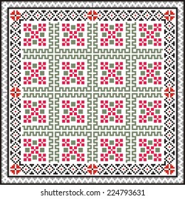 Vector ethnic ornament with elements of flowers and plants 