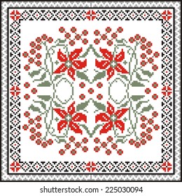 Vector ethnic ornament with elements of flowers and plants from Ukraine and Russia