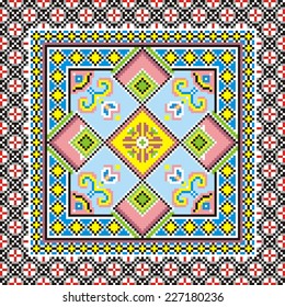 Vector ethnic ornament with elements of flowers and plants 