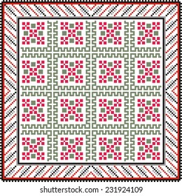 Vector ethnic ornament with elements of flowers and plants from Ukraine