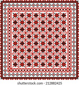 Vector ethnic ornament on the motives of Russian and Ukrainian embroidery on fabric with red and black elements