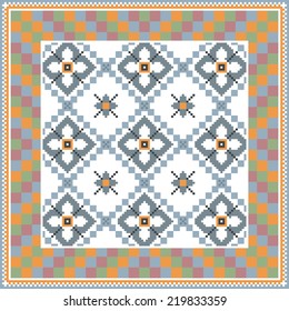 Vector ethnic ornament on the motives of Russian and Ukrainian embroidery on fabric