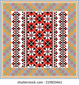 Vector ethnic ornament on the motives of Russian and Ukrainian embroidery on fabric