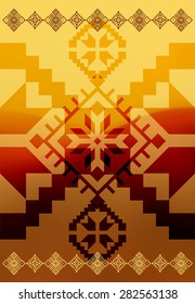 Vector ethnic ornamental design on blurry background. Eps 10.