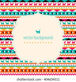 Vector ethnic pattern. Abstract background. Geometric borders. Traditional colorful ornament with cats. Frame for logo, label or greetings.