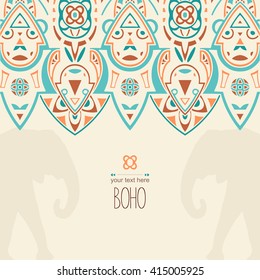 Vector ethnic pattern. Abstract background. Geometric borders. Traditional colorful ornament with elephants.