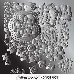 Vector Ethnic pattern.  Floral silver metallic design element
