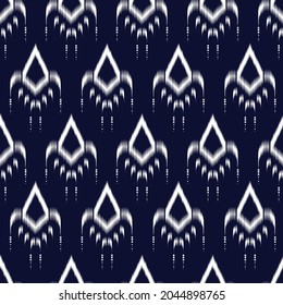 Vector ethnic pattern geometric abstract seamless ikat background blue and white The design used for Print, wallpaper, fabric pattern, fashion textile