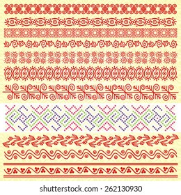 Vector ethnic pattern. Geometric borders. Traditional colorful ornament