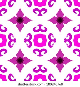 Vector ethnic pattern with Indian, Moroccan and Turkish motifs in white and pink. Texture for web, print, wallpaper, home decor, fall summer fashion, website or oriental restaurant menu background