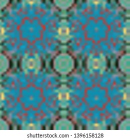 Vector ethnic pattern on the carpet in black, blue and green colors. Seamless African pattern.
