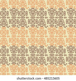 Vector ethnic pattern in style of Inca, Aztec, Indians, Maya. Seamless ancient tribal background.