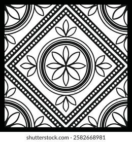 Vector ethnic pattern with symmetrical elements. Repeating geometric tiles from striped elements. Monochrome  texture. Black and white pattern for wallpapers and backgrounds