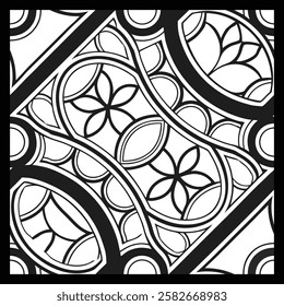 Vector ethnic pattern with symmetrical elements. Repeating geometric tiles from striped elements. Monochrome  texture. Black and white pattern for wallpapers and backgrounds