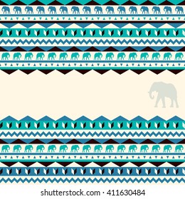 Vector ethnic pattern. Traditional colorful ornament with elephants.