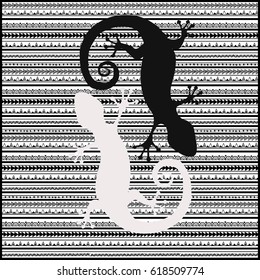 Vector ethnic pattern wihyin yang gecko . Textile print with tribal ornament.