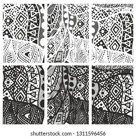Vector ethnic patterns. Black and white lines. Ethnic black and white print. Black and white printing for textiles.