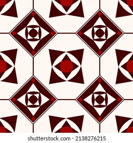 Vector ethnic red brown color simple sino portuguese or peranakan neo classic style seamless pattern on white cream background. Use for fabric, interior decoration elements, upholstery, wrapping.