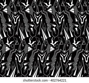 Vector ethnic seamless pattern with american indian traditional ornament in black and white colors. Tribal background. Aztec design for fabric. Print of native american art.