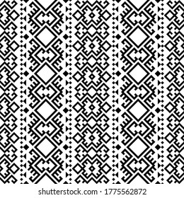 Vector ethnic seamless pattern black white color, abstract geometric background illustration, fabric textile pattern