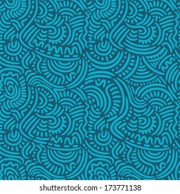 Vector ethnic seamless pattern. Curl ornamental background in blue