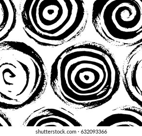 Vector ethnic seamless pattern with decorative ink drawn circles. Grunge abstract background