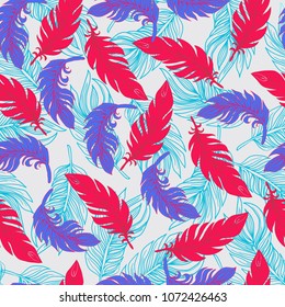Vector Ethnic seamless pattern with Feathers Boho style. Hand drawn background.