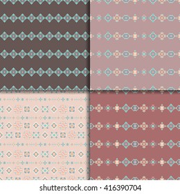 Vector Ethnic Seamless Pattern Set. Four Aztec Backgrounds. Geometric Tribal backdrop. 
