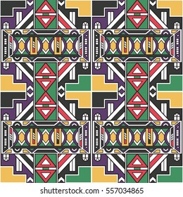 Vector ethnic seamless pattern in the South African style. Geometric tribal print design. Modern african art