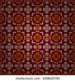 Vector ethnic seamless pattern with tribal abstract elements. Colorful endless background in pink, red and brown colors.