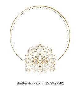 Vector ethnic style frame on a white background with sacred lotus decoration.