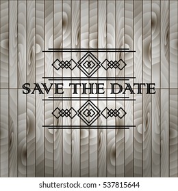 Vector ethnic template for card banner and poster with hand drawn retro elements.Wedding, save the date. Vintage illustration. On wood background in grey color.