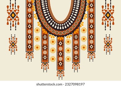 Vector ethnic tribal African geometric neckline colorful pattern. African tribal art shirts fashion. Ethnic neck embroidery ornaments. Traditional African clothing design. Ethnic neckline pattern.