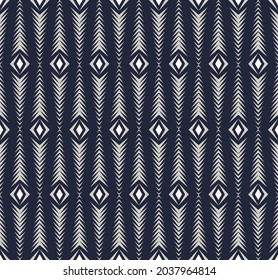 Ethnische Vektor Stamm-Chevron Dreieck geometrisch in Herringbone-Form nahtlose Muster blauen grauen Hintergrund. Verwendung für Gewebe, Textilien, Dekorationselemente, Polsterung, Umhüllung.