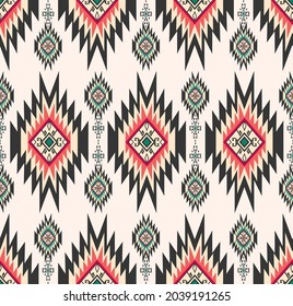 Vector ethnic tribal traditional geometric shape seamless pattern pink red - green color background. Batik ikat pattern. Use for fabric, textile, interior decoration elements, upholstery, wrapping.