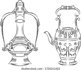 vector ethnic Turkish Arabic teapot set