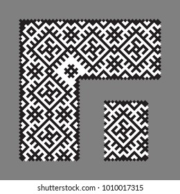 Vector ethnic Ukrainian pattern. Slavic national ornament in pixel style. Seamless and angular elements