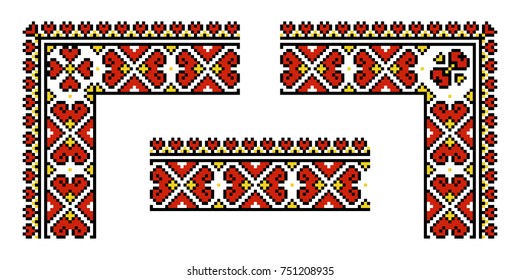 Vector ethnic Ukrainian pattern. Slavic national ornament in pixel style. Seamless and angular elements