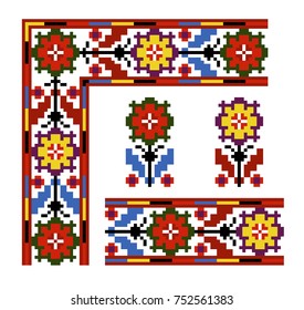 Vector ethnic Ukrainian pattern. Slavic national ornament in pixel style. Seamless and angular elements
