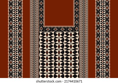 Vector Ethnic West African Color Style Neck Embroidery Geometric Pattern Design With Border. Elegant Tribal Art Fashion For Shirts.