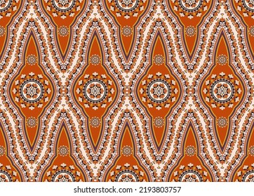 Vector Ethnic West African Dashiki Colorful Abstract Floral Shape Seamless Pattern Background. Use For Fabric, Textile, Interior Decoration Elements, Upholstery, Wrapping.