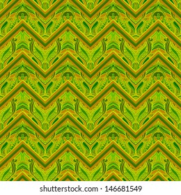 Vector Ethnic zigzag pattern. Green seamless vector background 