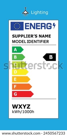 Vector EU energy rating label - Lighting. European Union energy label editable pictogram. EU domestic appliances energetic class.