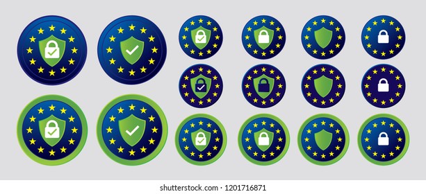 Vector EU GDPR compliance shield badge icons