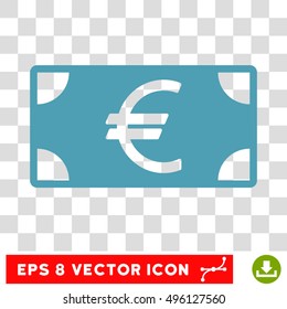 Vector Euro Banknote EPS vector pictograph. Illustration style is flat iconic cyan symbol on a transparent background.