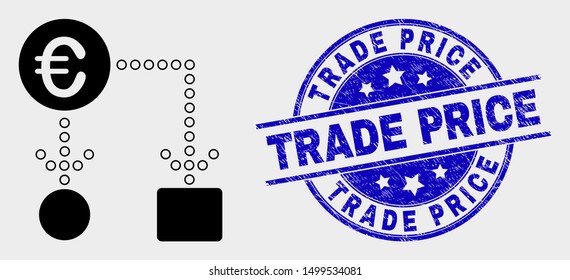 Vector euro cash flow icon and Trade Price seal stamp. Red rounded textured stamp with Trade Price caption. Vector combination in flat style. Black isolated euro cash flow icon.