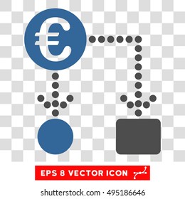 Vector Euro Cashflow EPS vector pictograph. Illustration style is flat iconic bicolor cobalt and gray symbol on a transparent background.