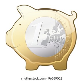 Vector euro coin piggy bank icon isolated on white background