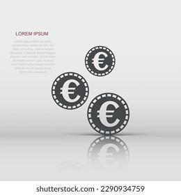 Vector euro coins icon in flat style. Money coin sign illustration pictogram. Euro cash business concept.
