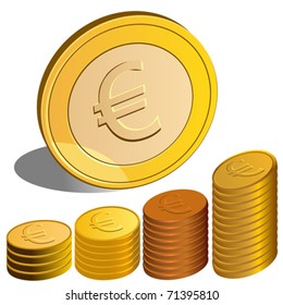 vector Euro coins, one stands on the edge